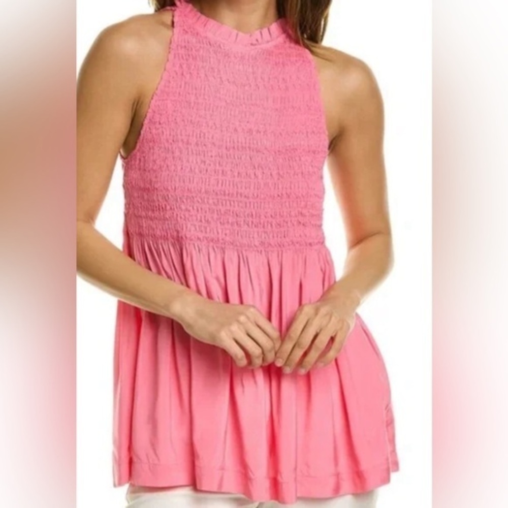 Trina Turk El Rancho Candy Pink Smocked Top Size Small NWT